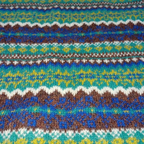 Wool Fair Isle Nordic Crew Neck Sweater Womens L Brown Blue Green Cozy Preppy - Picture 3 of 5
